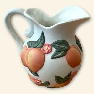 Vintage Claire Burch Ceramic Pitcher | raised Peaches | EUC